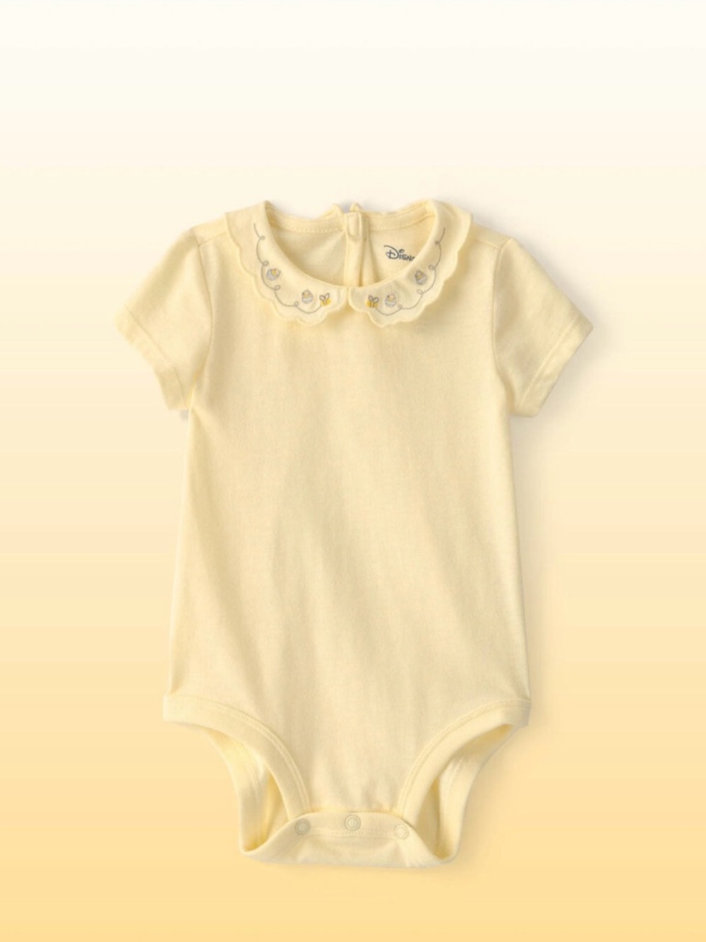 Infant Winnie the Pooh Embroidered Scalloped Collar Body Suit Butter Yellow